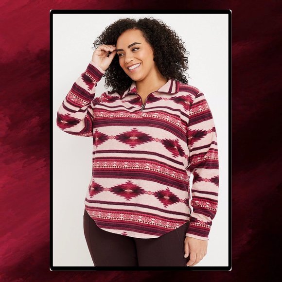 Maurice's Plus Size Geo Print 1/1 Zip Fleece Sweatshirt 1X & 2X - Picture 2 of 12